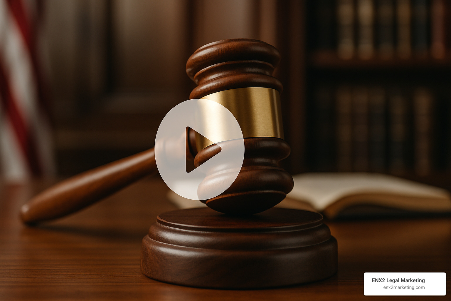 play button overlay on legal gavel - law firm recruitment video