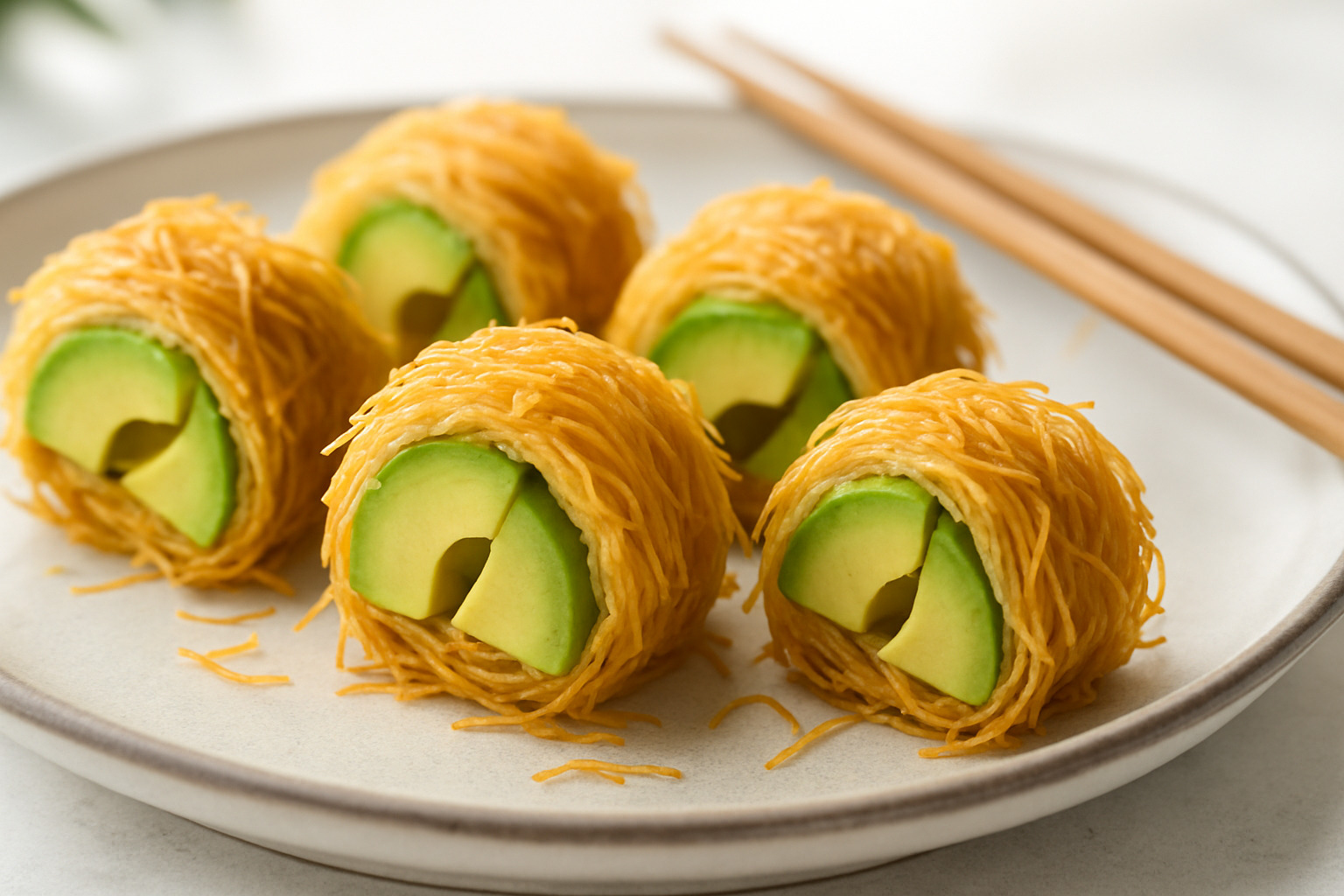 kataifi-wrapped avocado sushi - kataifi