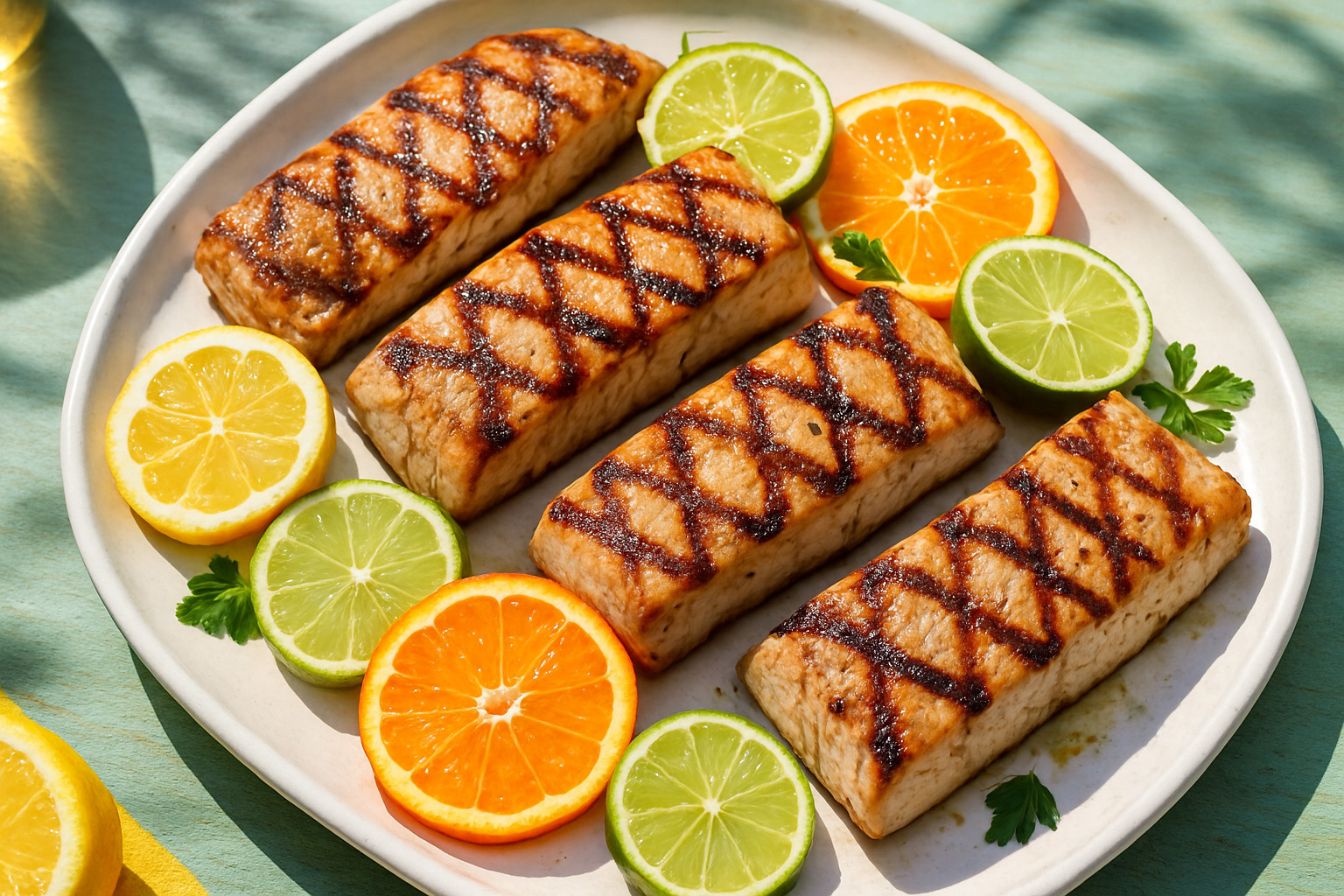 grilled mahi mahi fillets with citrus garnish - mahi mahi