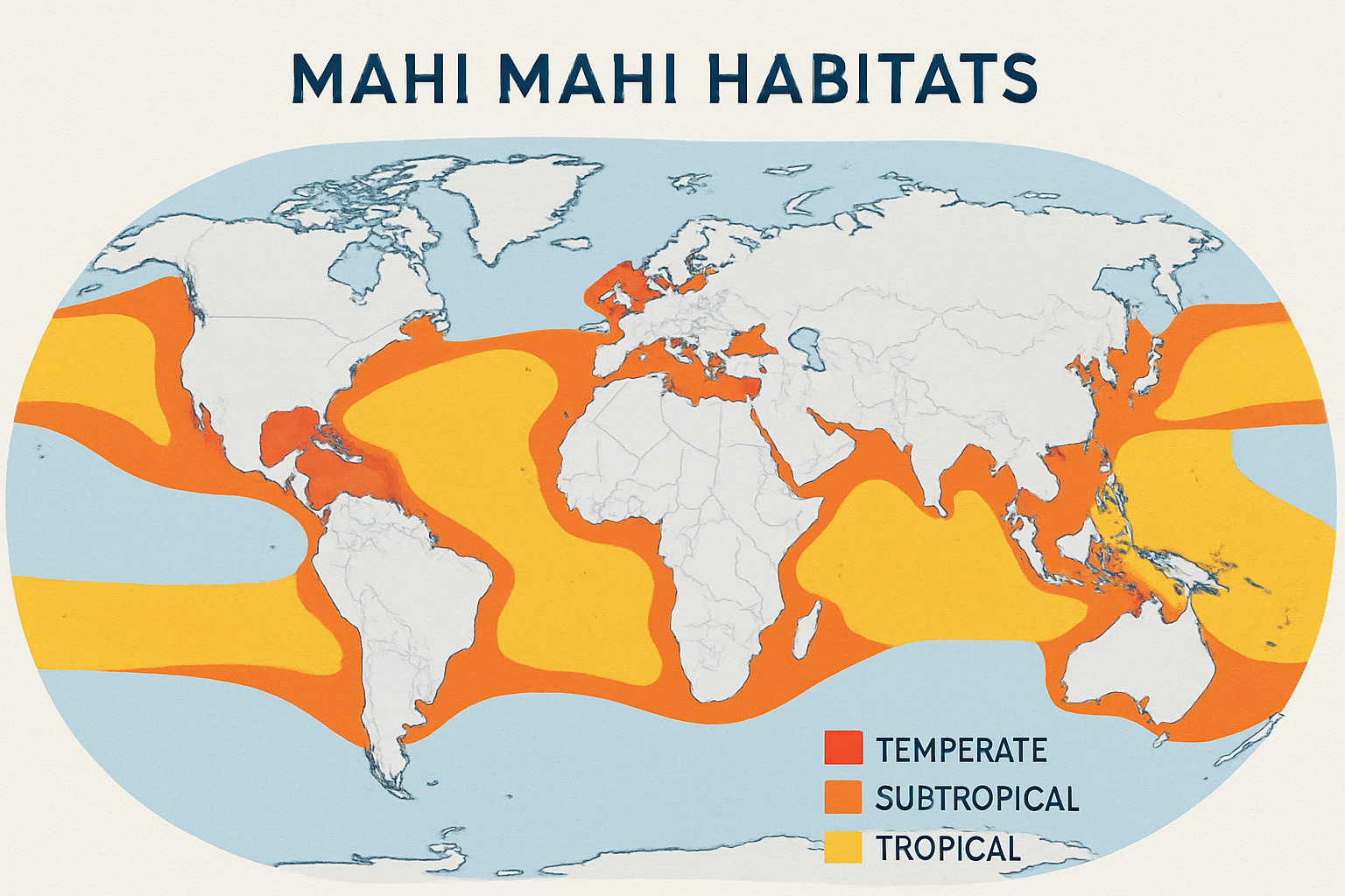global distribution map of mahi mahi habitats - mahi mahi