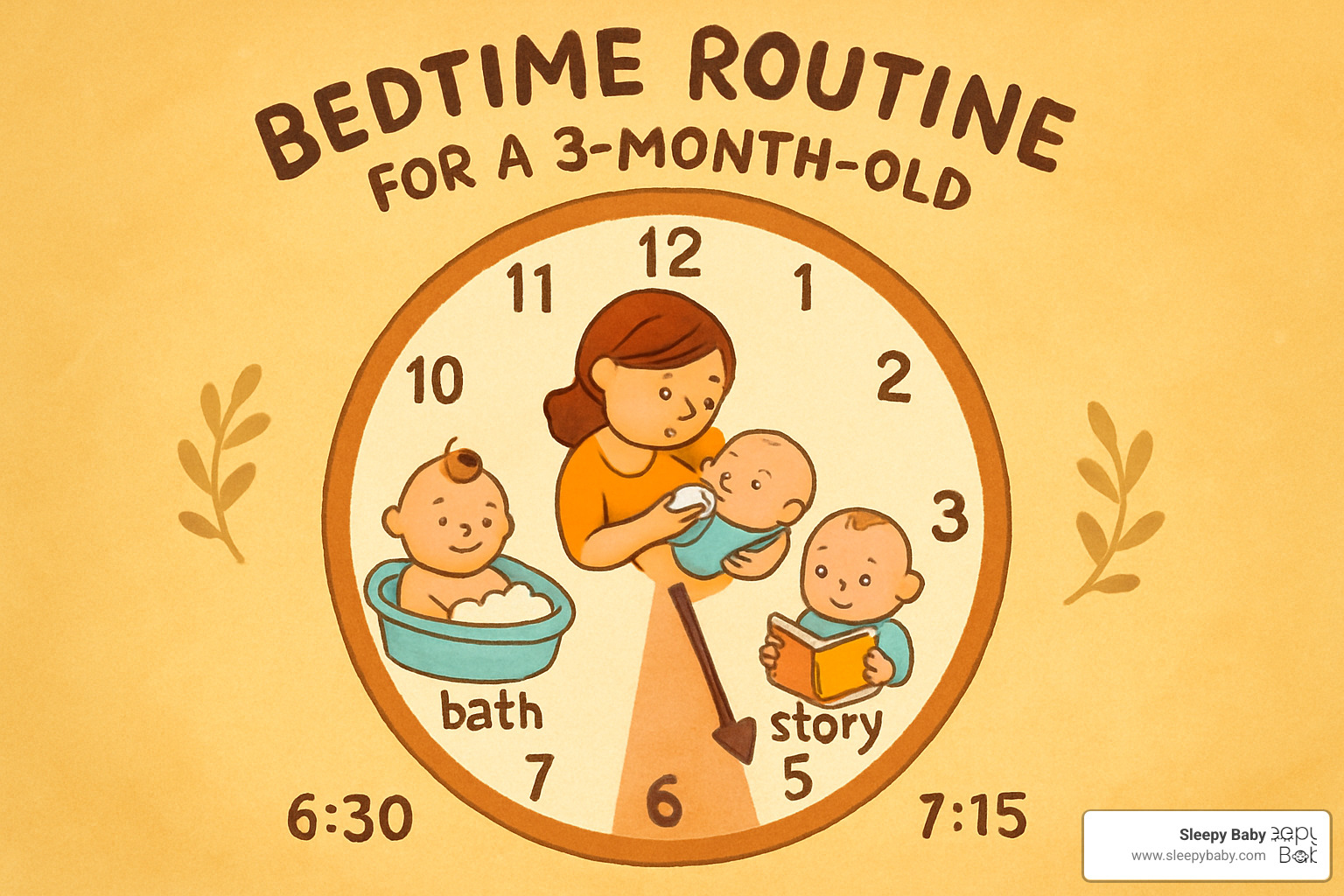 Clock showing bedtime routine schedule with 30-45 minute timeline - 3 month old bedtime routine