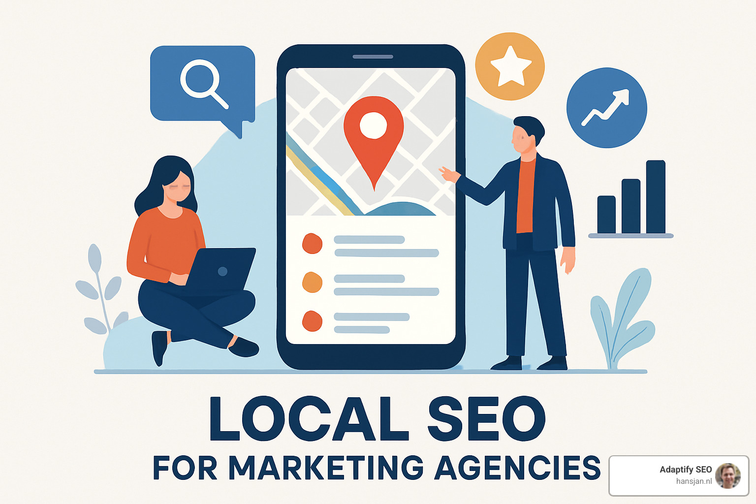 Happy marketing agency team celebrating local SEO success with client, showing improved local rankings, increased leads, and positive ROI results - local seo for marketing agencies