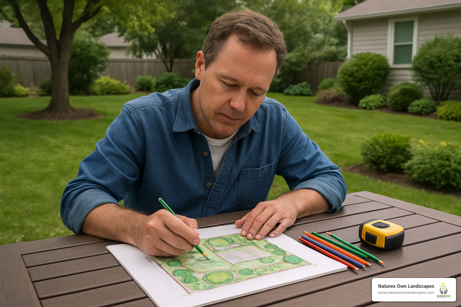 homeowner sketching landscape plan - general landscaping