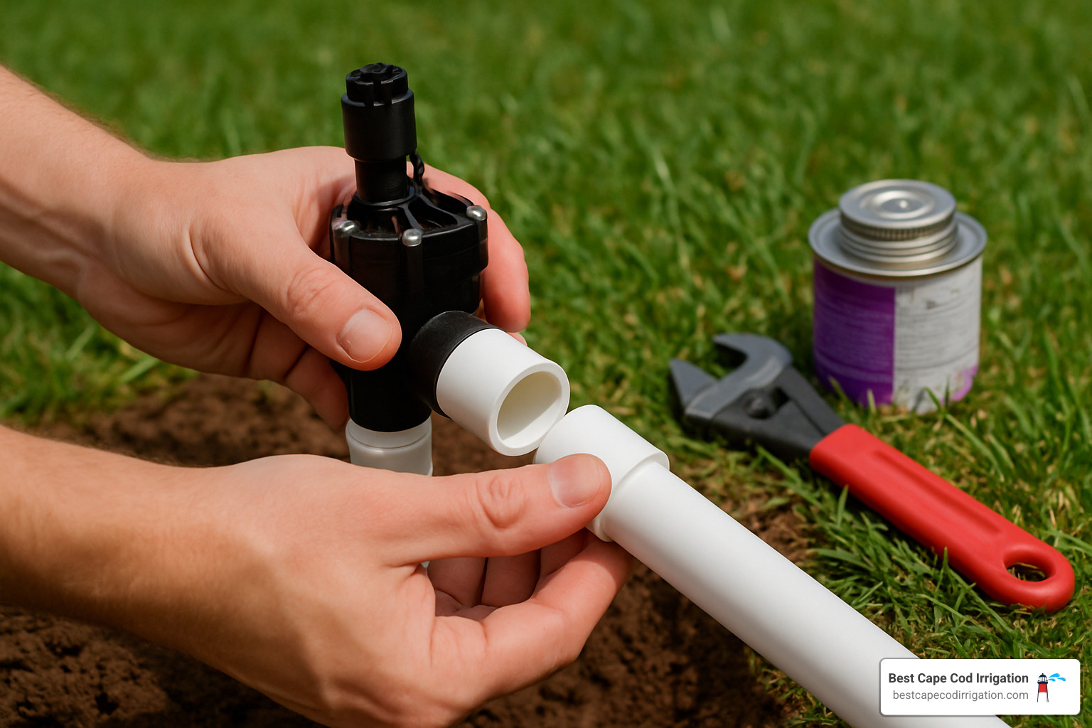 PVC coupler installation for valve replacement - sprinkler system valve repair