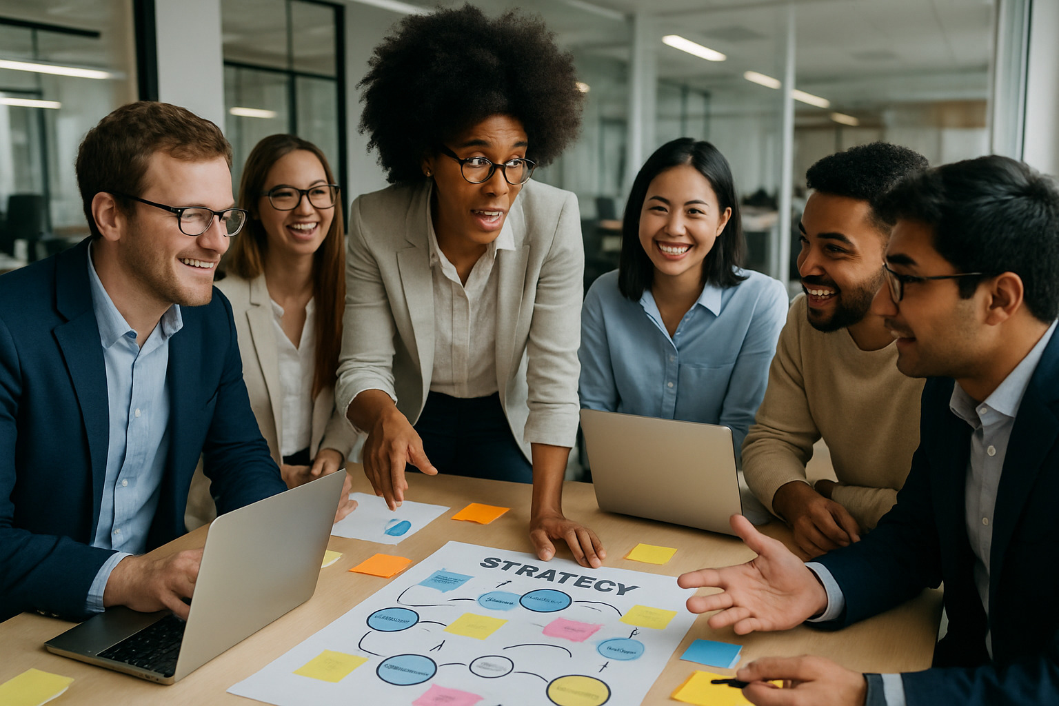 diverse team collaborating in strategic workshop - business strategy a guide to effective decision making