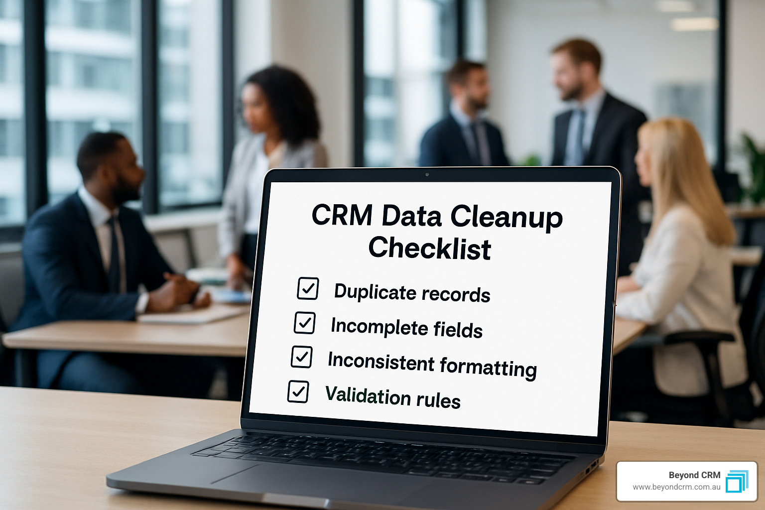 Data cleanup checklist showing common CRM data issues and validation rules - CRM process optimization Data cleanup checklist showing common CRM data issues and validation rules - CRM process optimization