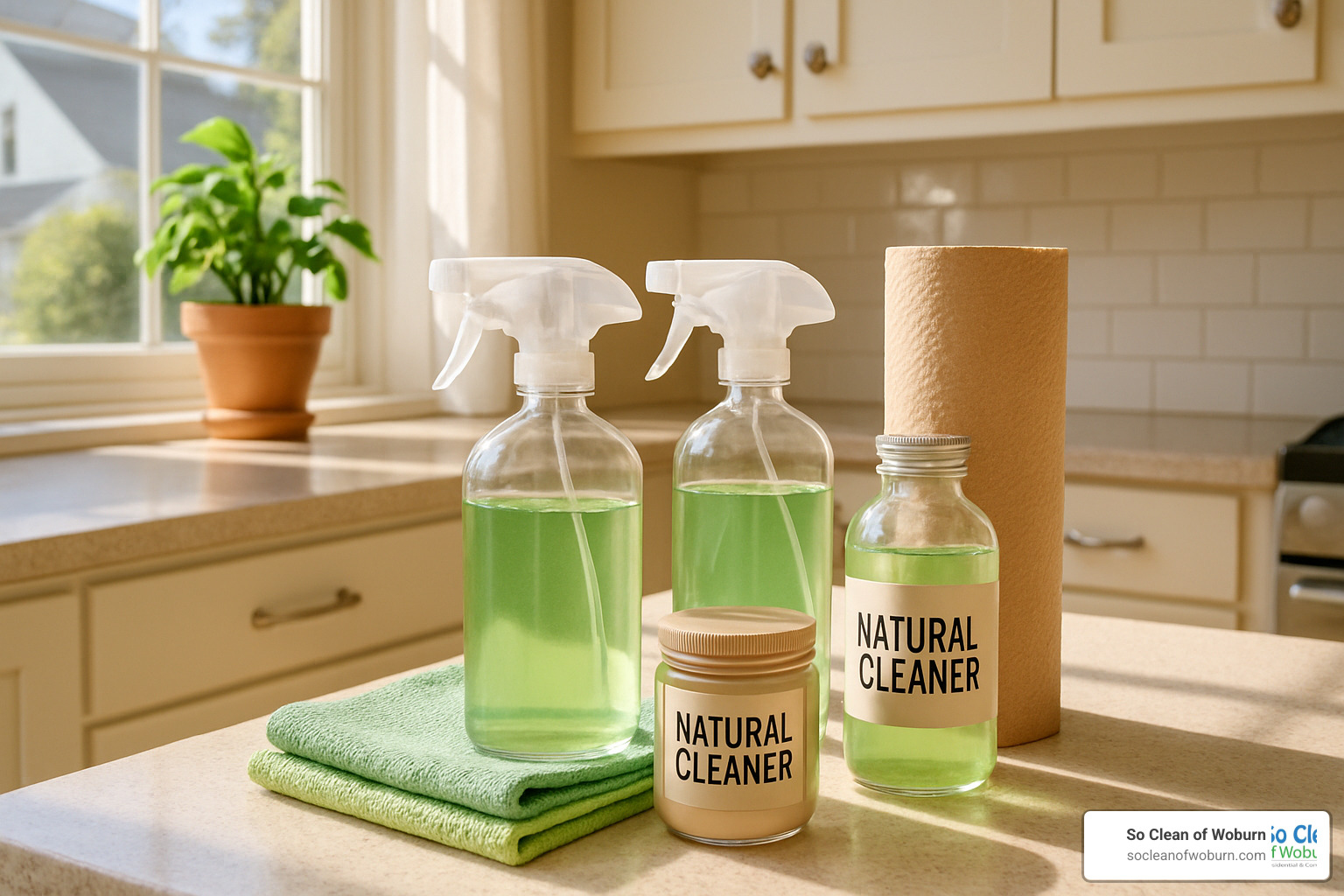 eco-friendly cleaning supplies and reusable containers - green maid services