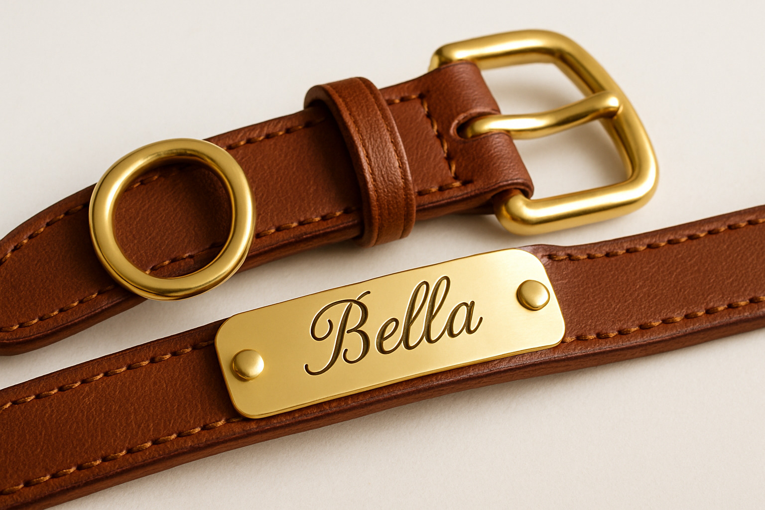 Monogrammed leather collar with gold hardware and custom engraving - upscale dog accessories