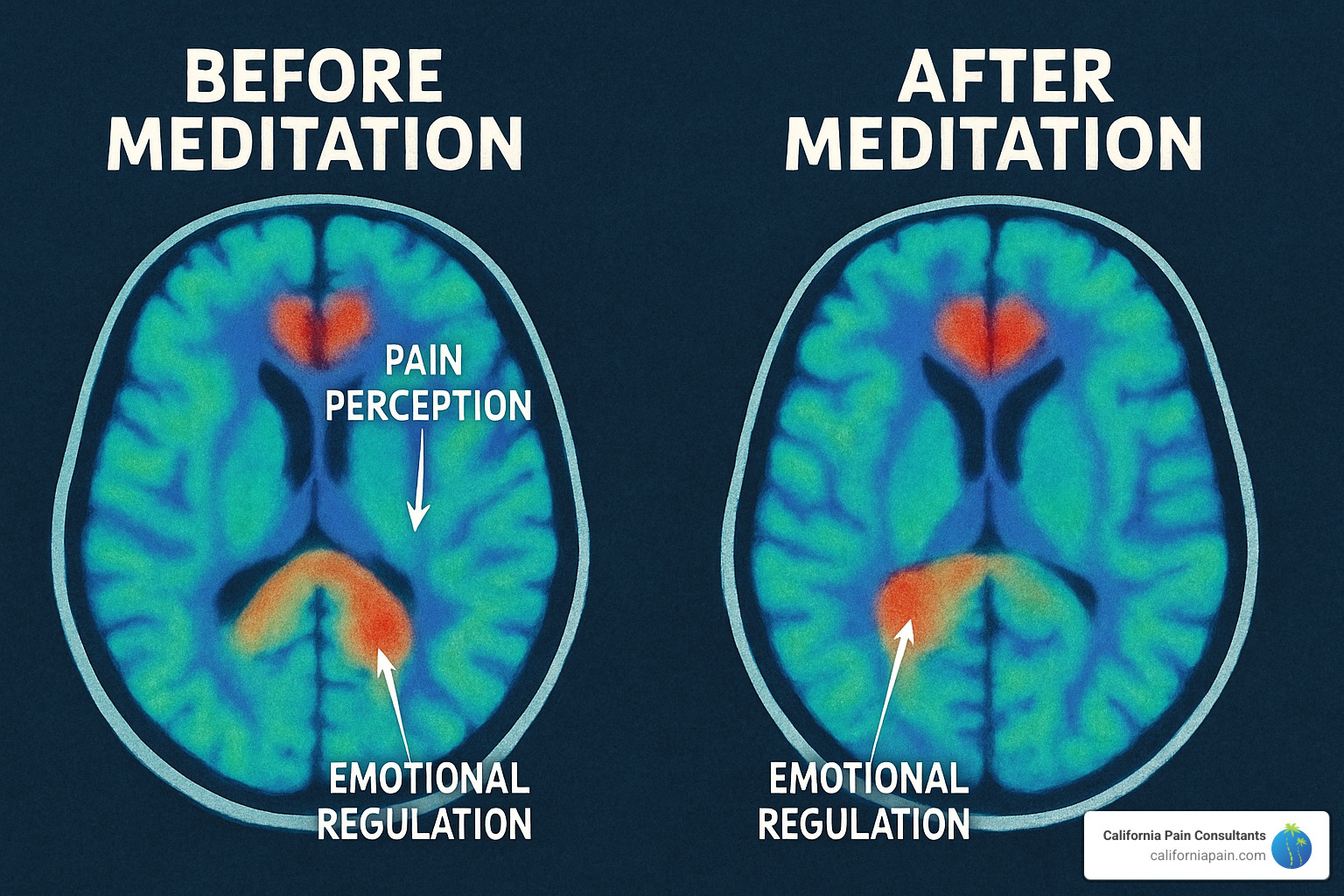 brain scans showing changes before and after meditation practice - how do mind body treatments help chronic pain