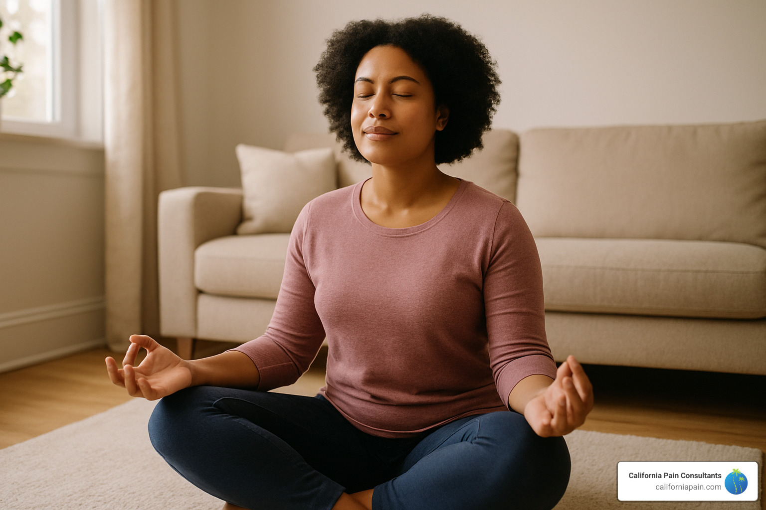 person sitting in peaceful meditation pose - how do mind body treatments help chronic pain