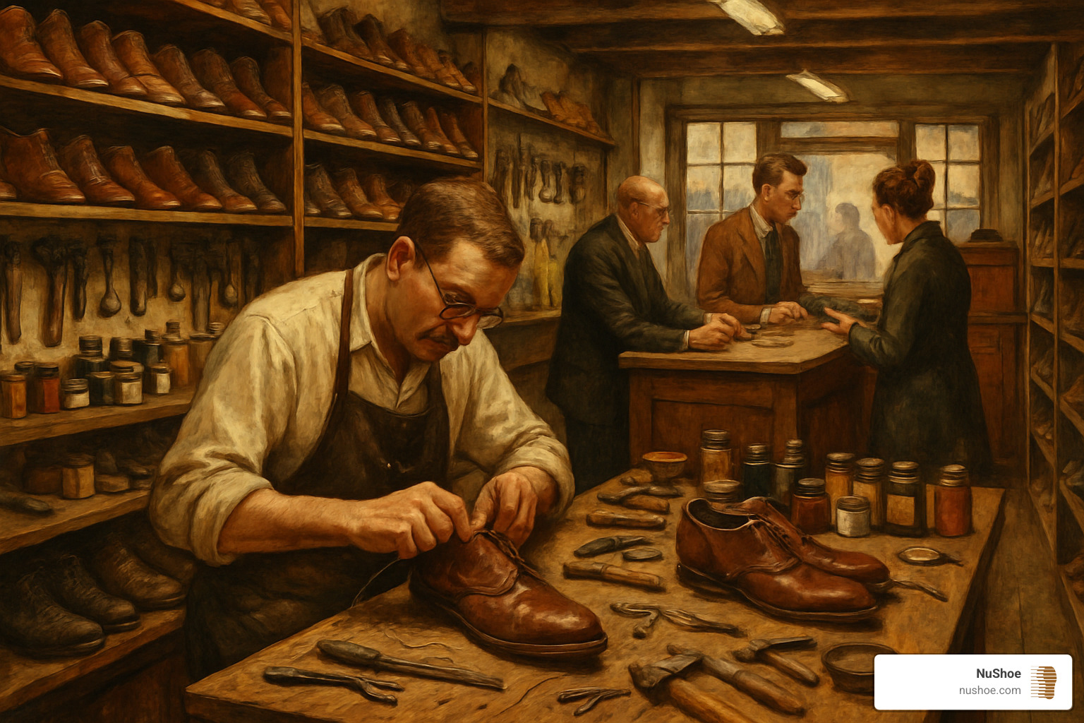 busy cobbler shop - shoe dyeing near me