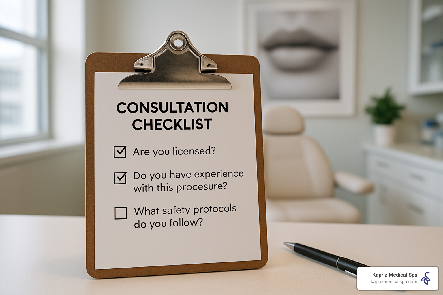 Consultation checklist with questions about credentials, experience, and safety protocols - lip augmentation jacksonville