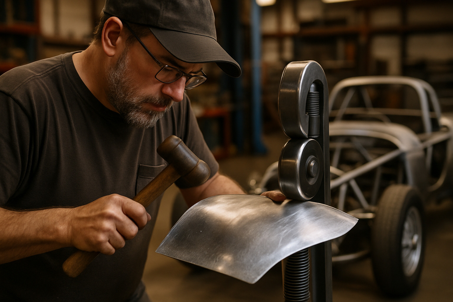 hand-formed aluminum panel - vintage race car restoration