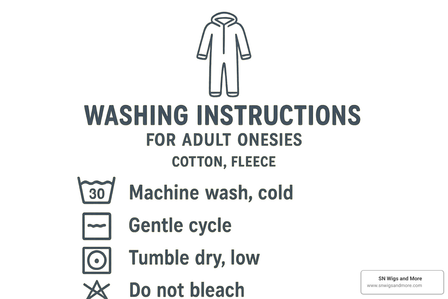 Laundry care symbols and washing instructions for onesies - adult onesie with flap
