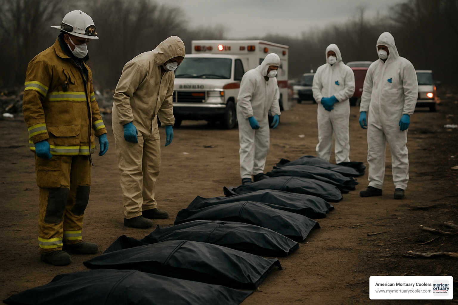 disaster-site body-bag line - body in a body bag