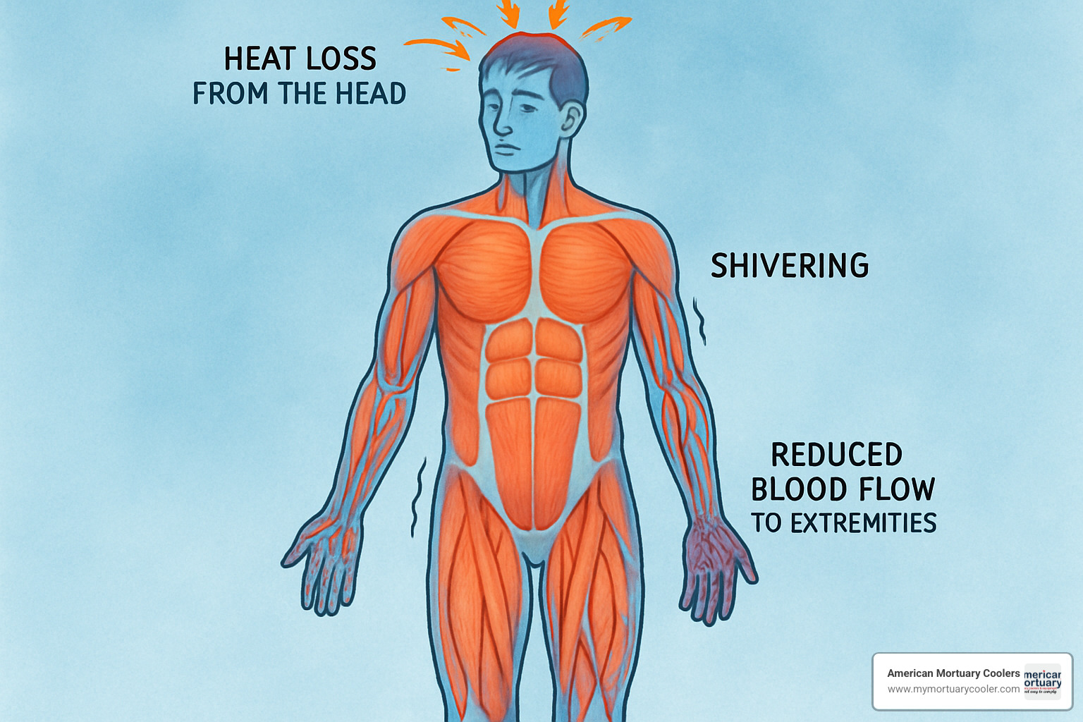 illustration of human body showing effects of extreme cold exposure - can anyone survive the deep freezer of a morge