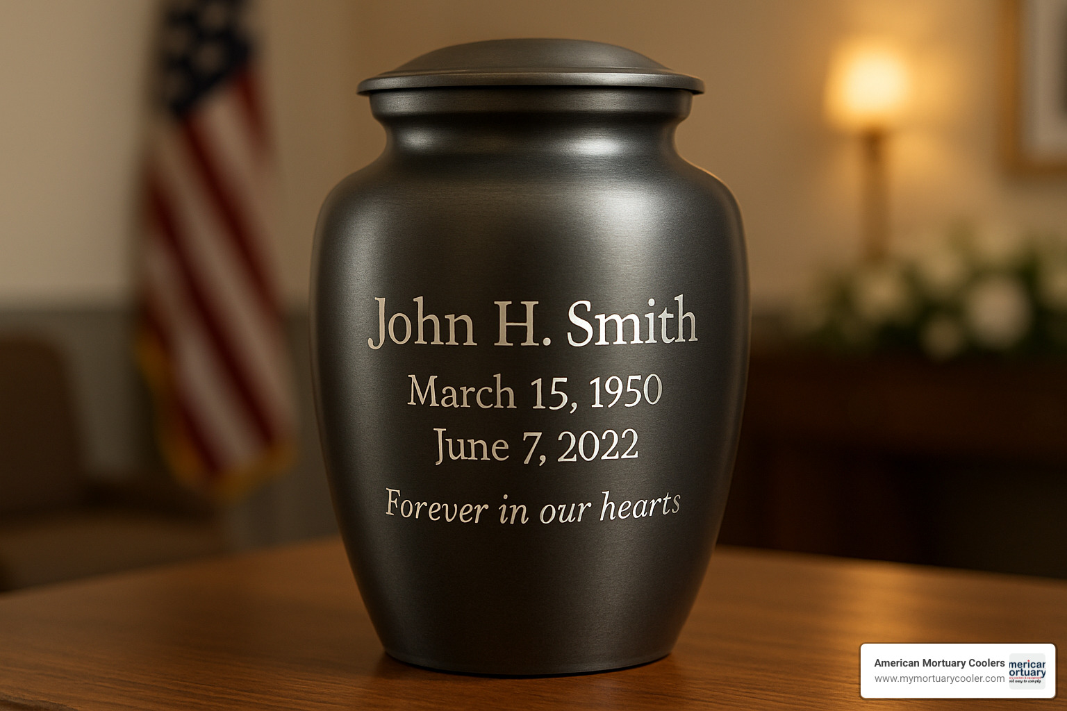 engraved memorial urn with custom text - crescent funeral supply