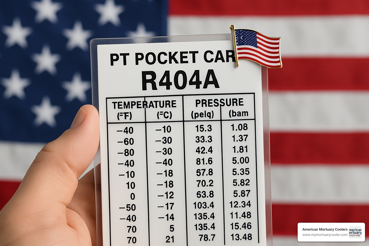 laminated PT pocket card - 404a pressure chart