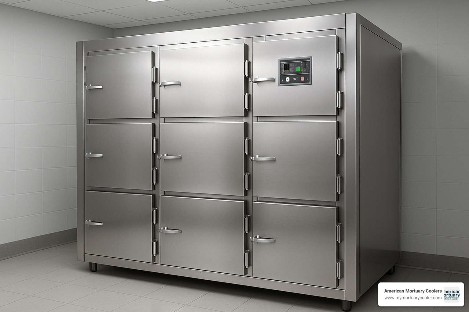Modern mortuary cooler with multiple body storage compartments and digital temperature controls - how long can a body be refrigerated before cremation