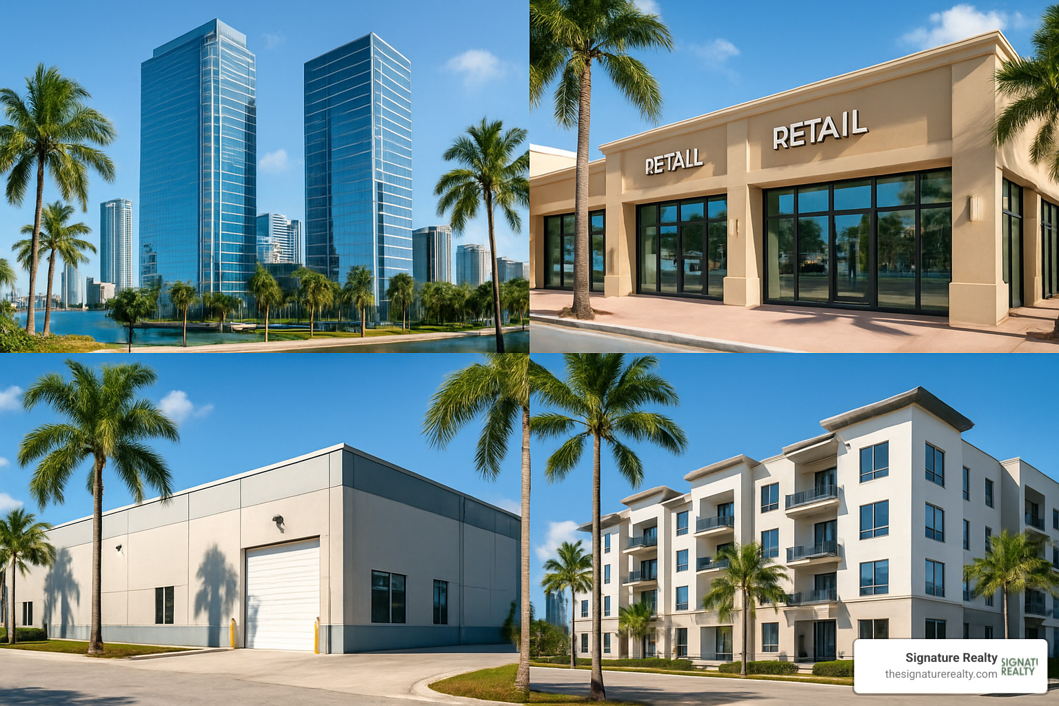 Miami commercial real estate property types collage - Commercial real estate Miami Florida