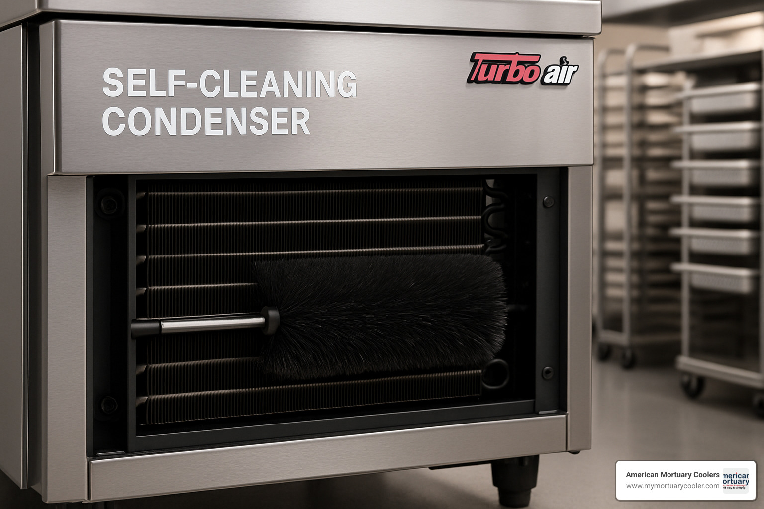 Self-cleaning condenser system in operation showing automated cleaning cycle - turbo air refrigerator