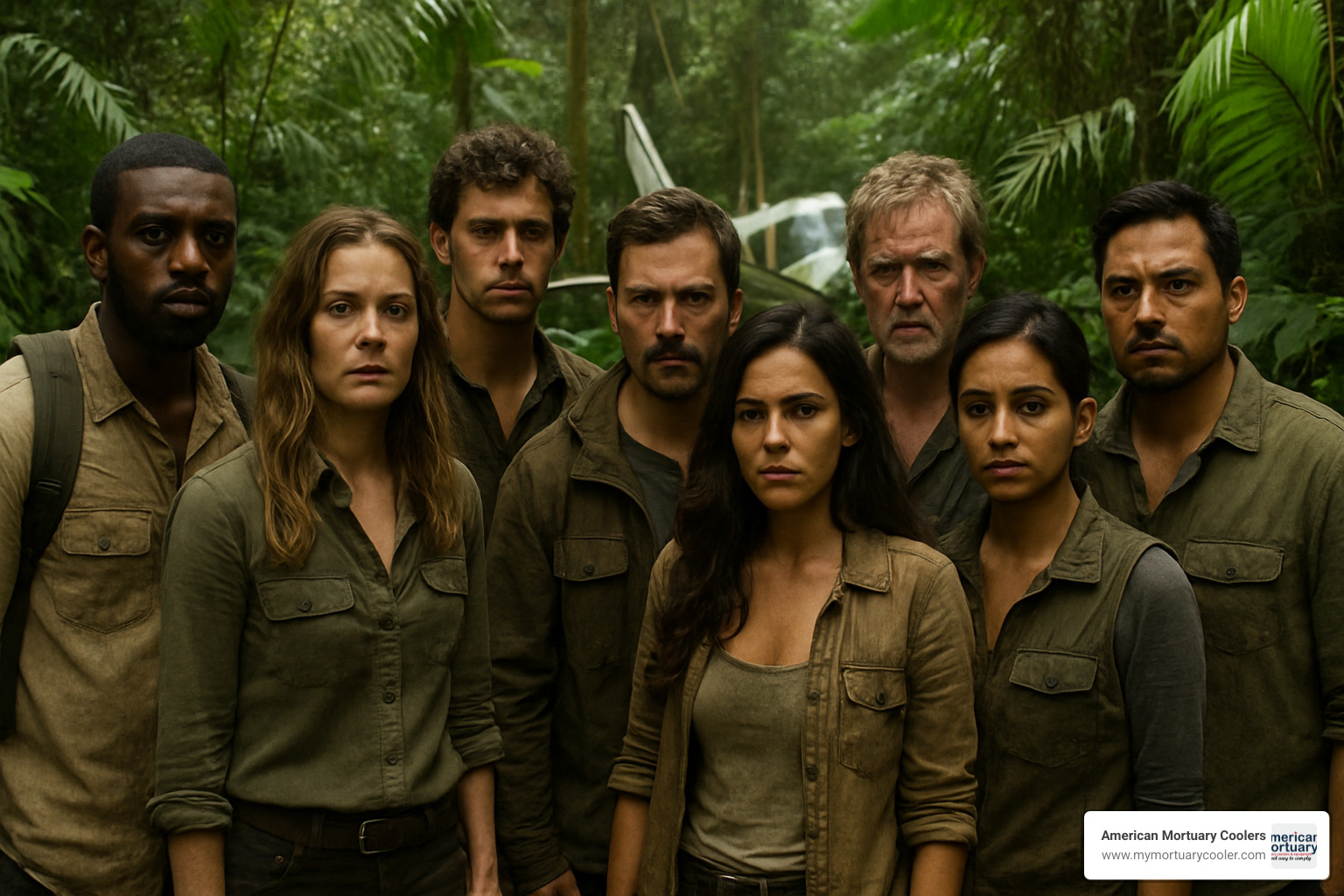 Main cast of Nine Bodies in a Mexican Morgue in jungle setting - 9 bodies in a mexican morgue
