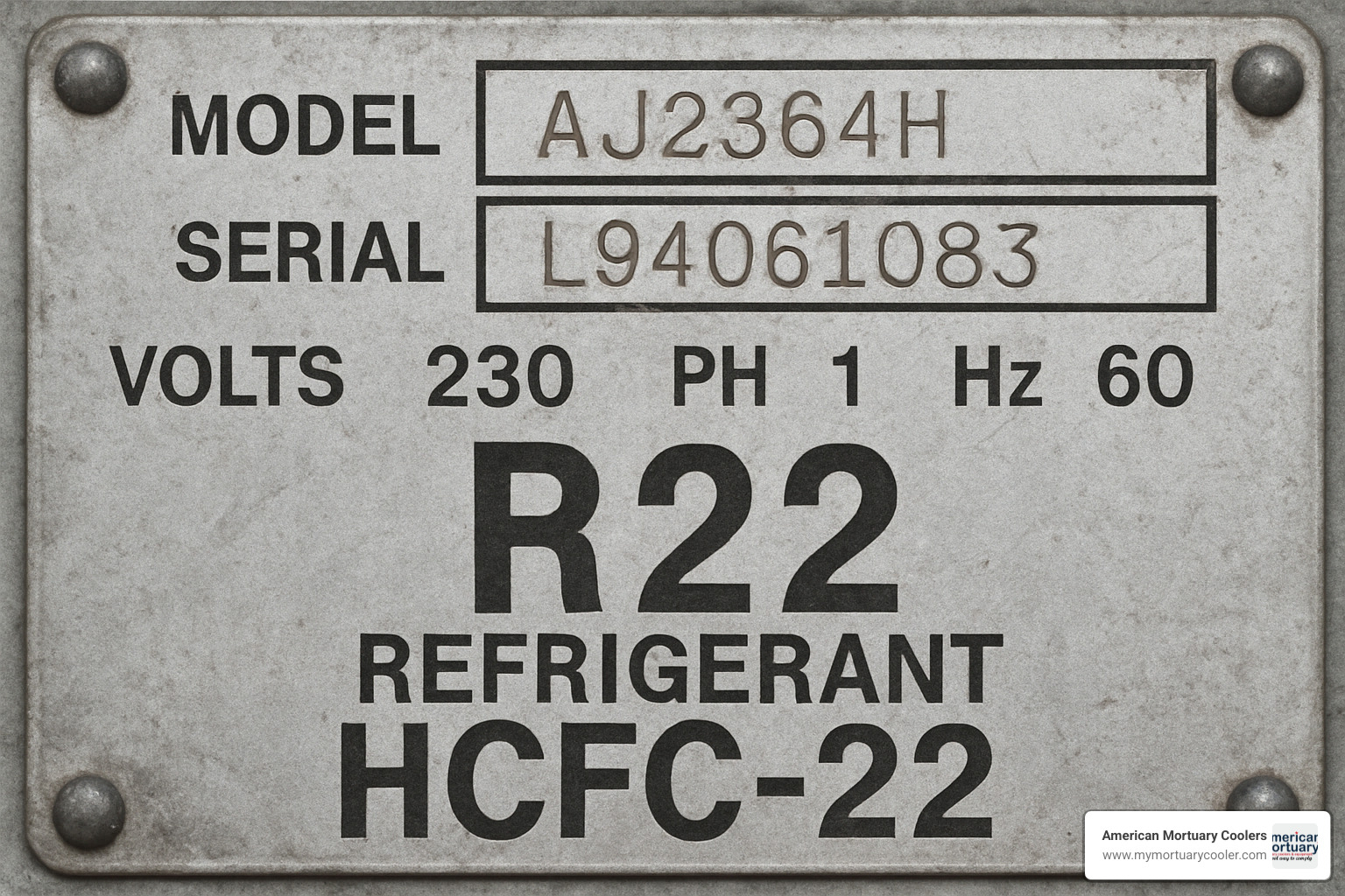 nameplate inspection showing R22 refrigerant designation - r22 refrigerant