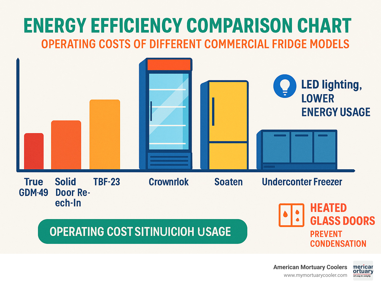 Energy efficiency comparison chart showing operating costs of different commercial fridge models - commercial fridge for sale infographic 