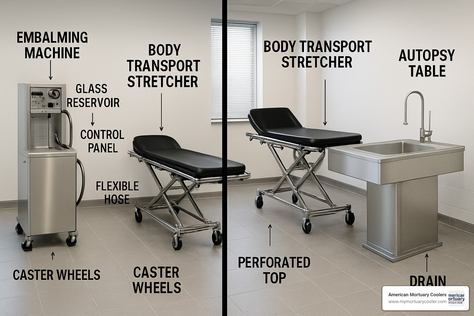 Side-by-side comparison of different mortuary tool features and specifications - Mortuary Tools