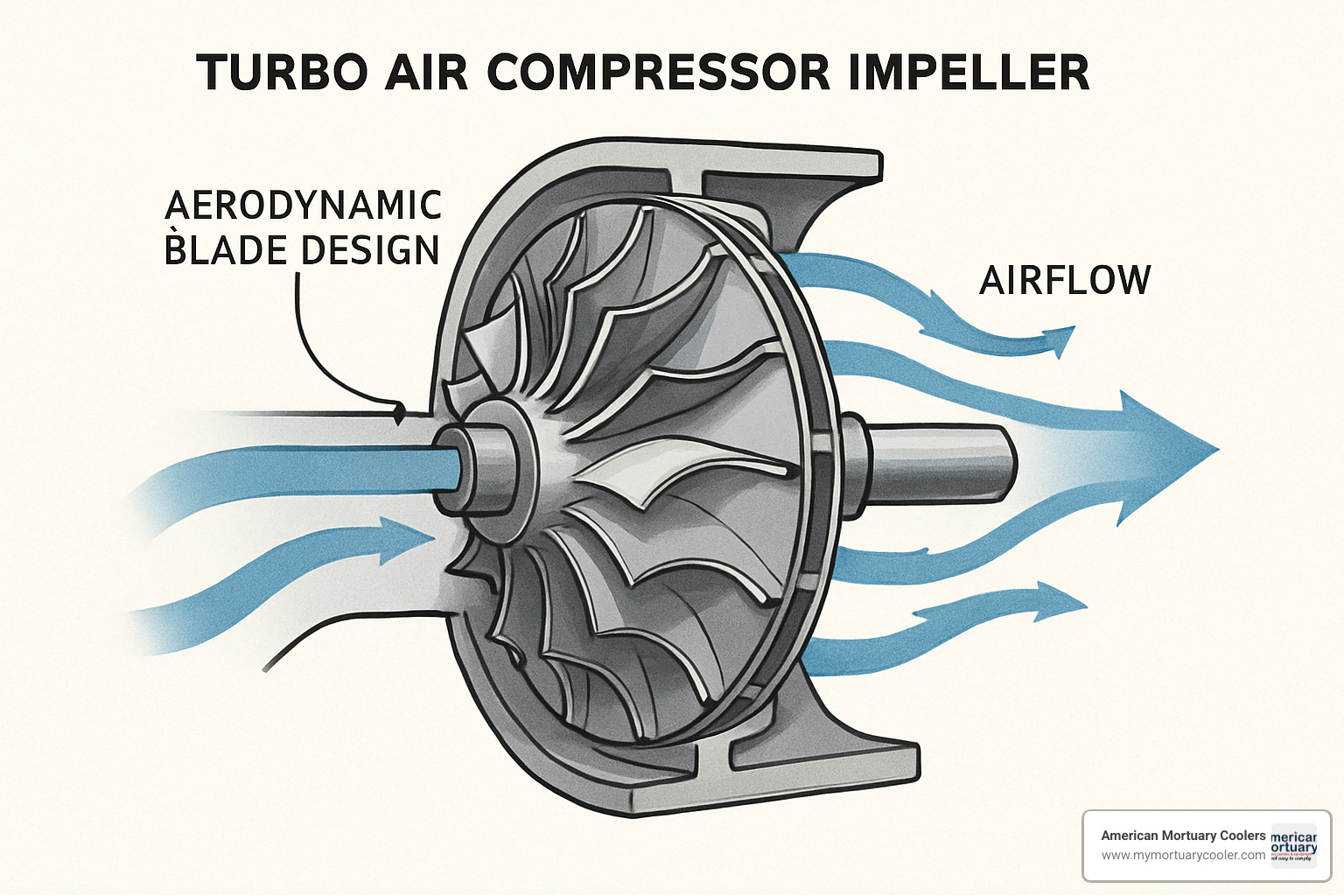 Cross-section view of turbo air impeller showing aerodynamic blade design and airflow patterns - turbo air