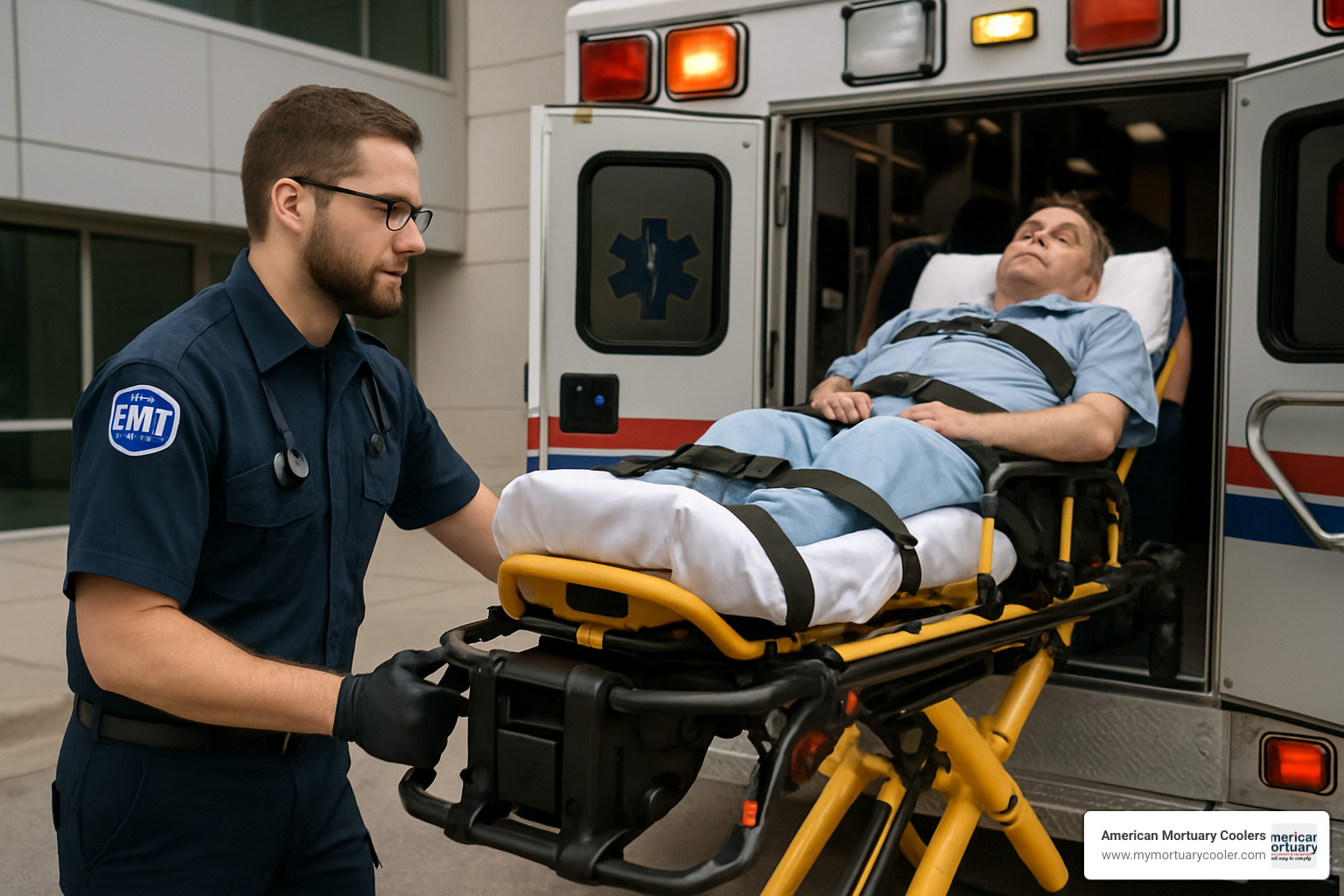 powered cot in action - emt stretcher