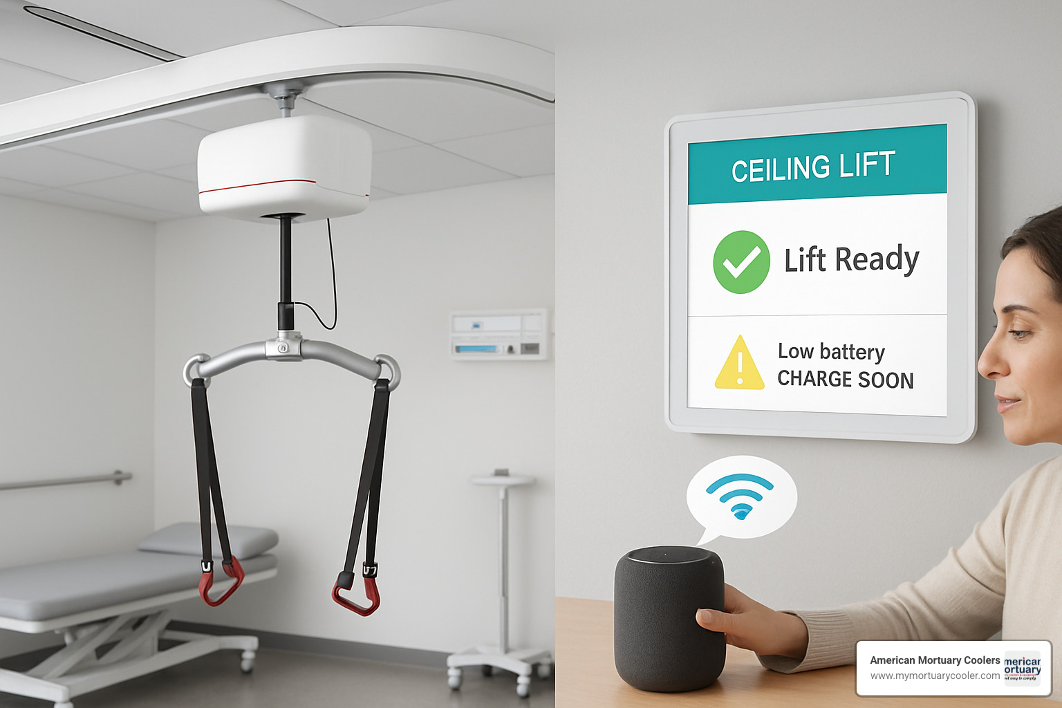 Advanced ceiling lift system with integrated smart home voice control interface and IoT monitoring display - lift ceiling