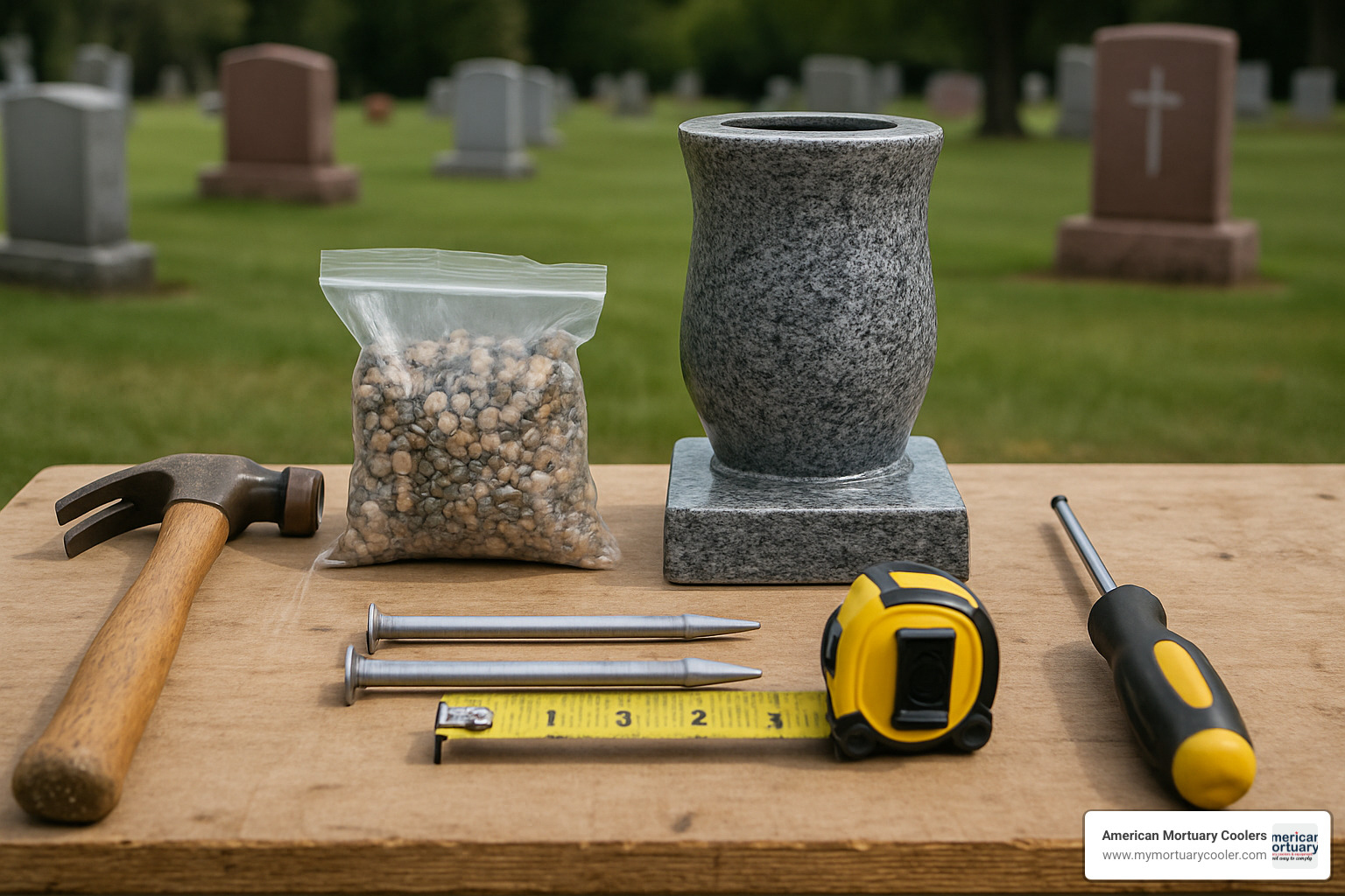 tools and hardware for memorial vase mounting - memorial vase