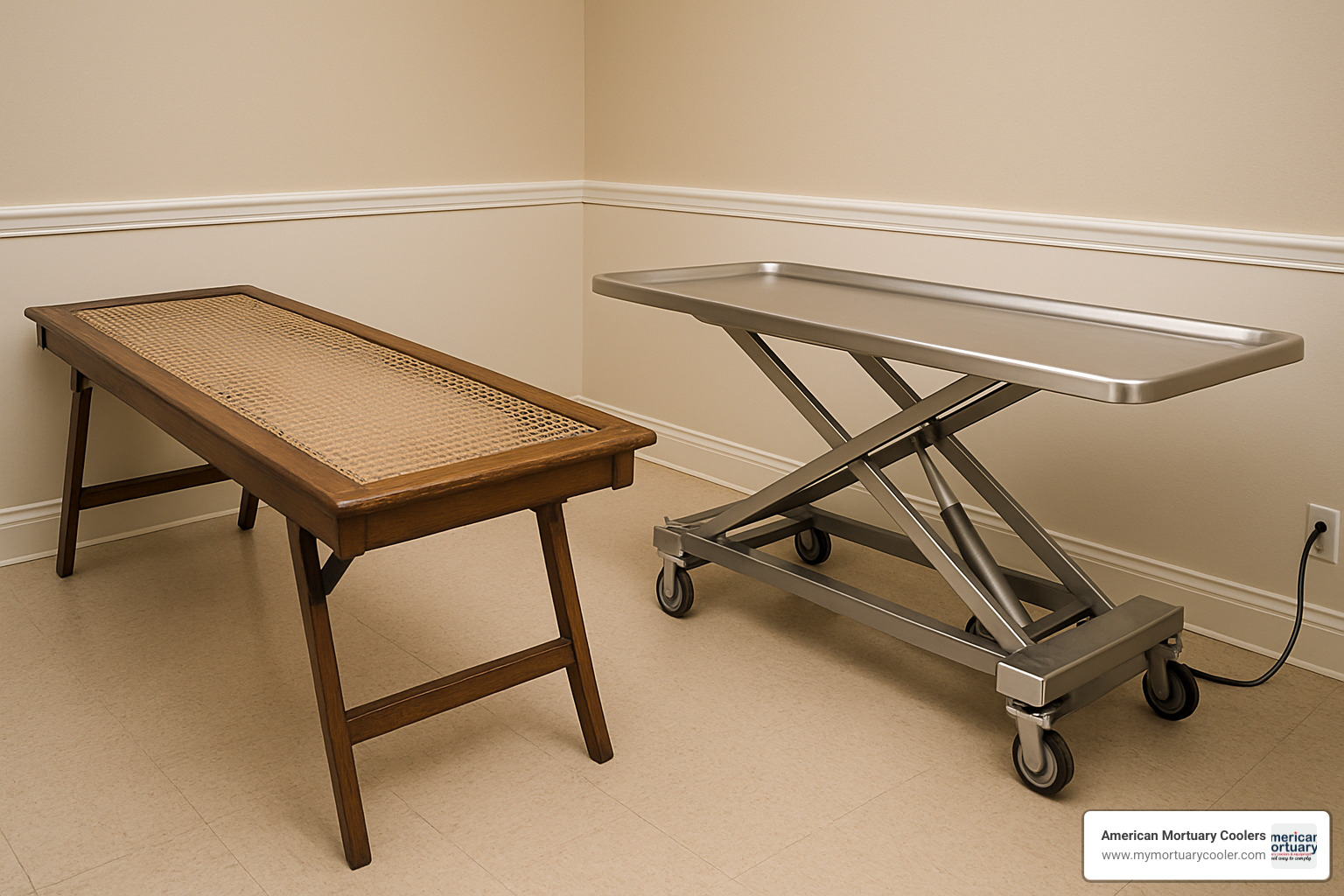 comparison of antique and modern cooling tables - cooling table for funeral home