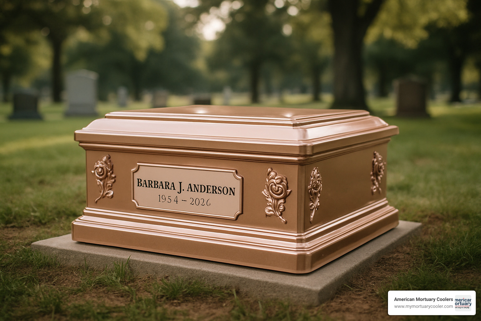 personalized rose-gold vault - funeral vaults for sale