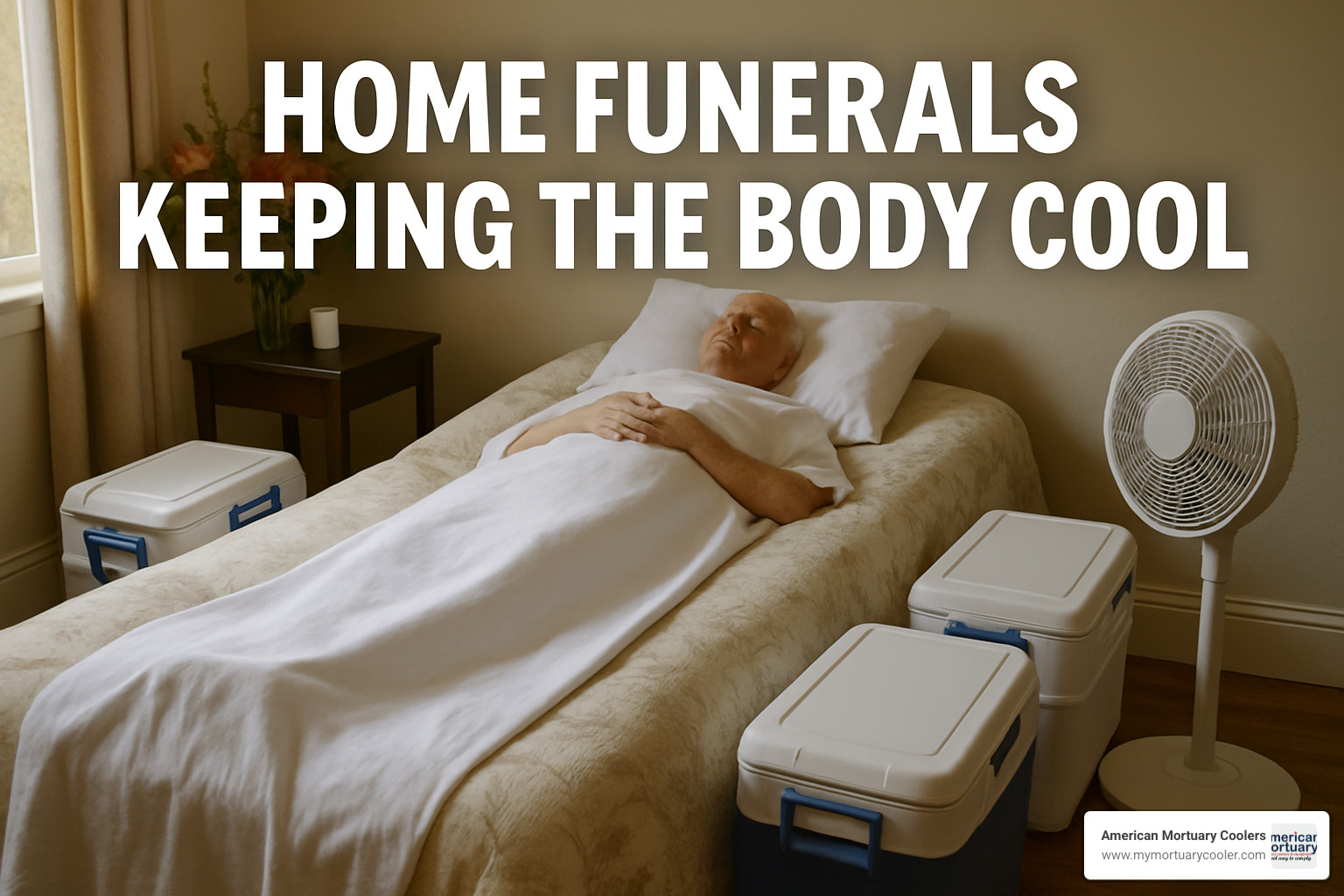 supply table with dry ice, gel packs, thermometer, and protective equipment laid out - home funerals keeping the body cool