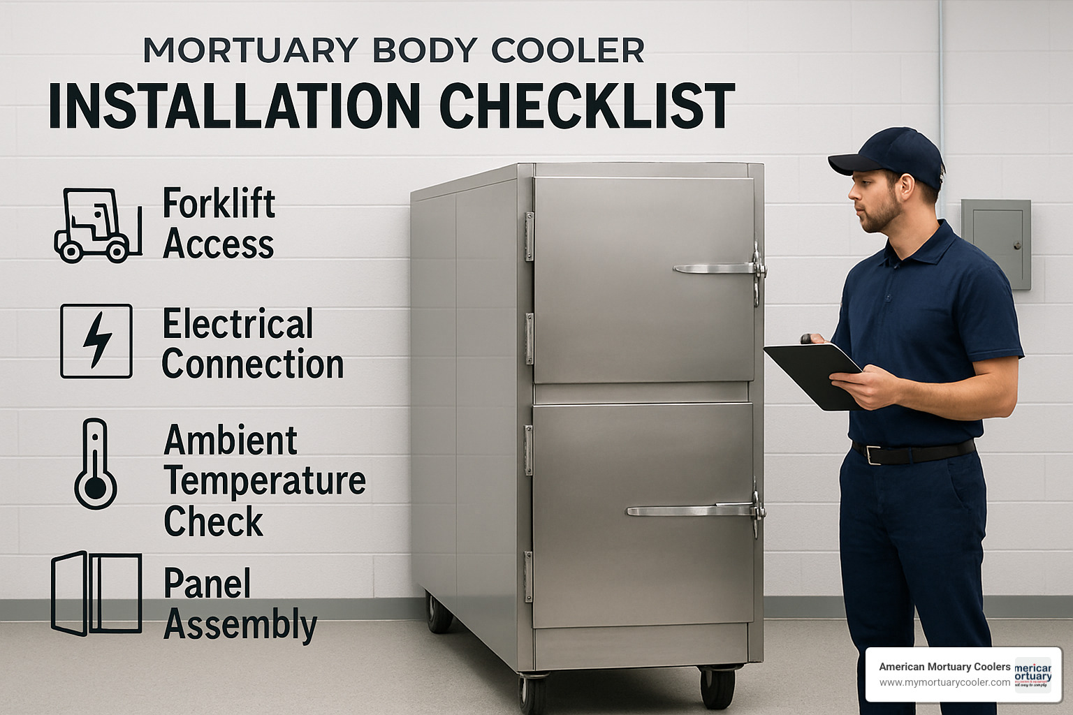 Installation checklist for mortuary body cooler - mortuary body cooler