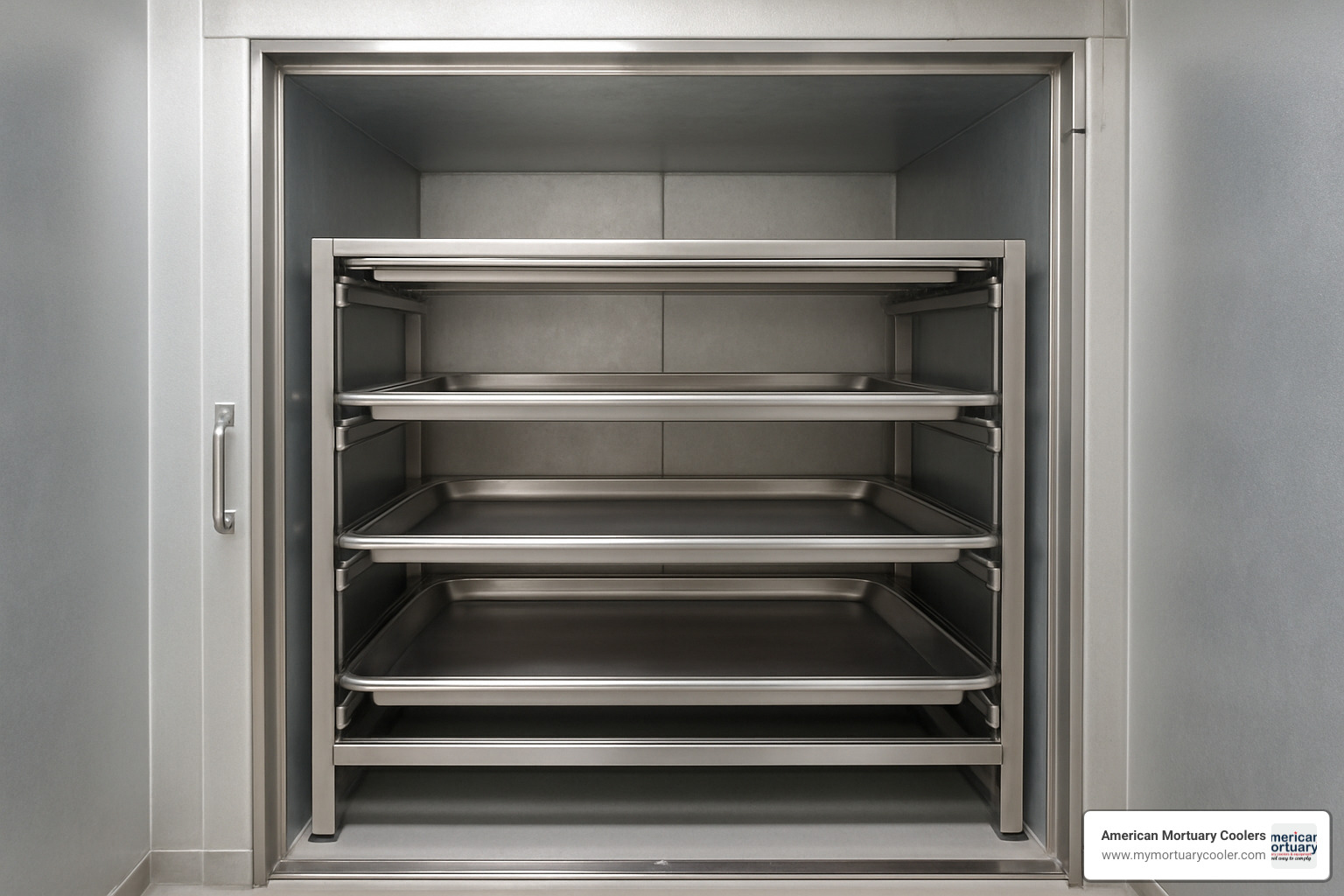 4-tier roller rack system inside mortuary cooler - mortuary body cooler