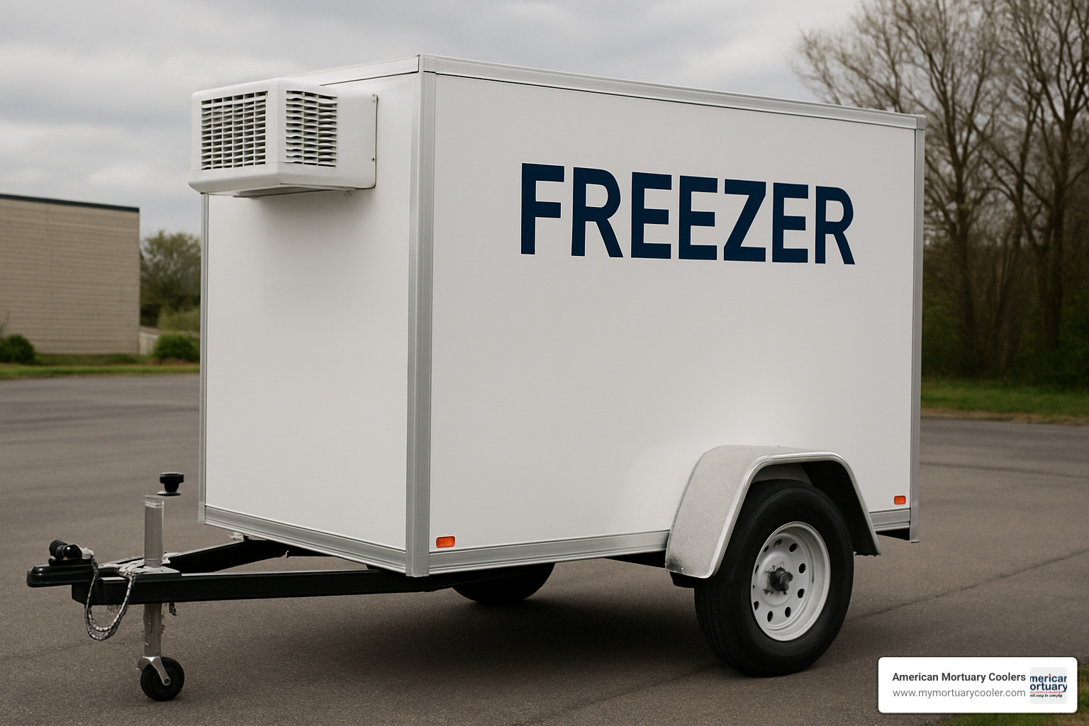 Pull behind freezer trailer being used in emergency disaster relief scenario with medical supplies - pull behind freezer trailer