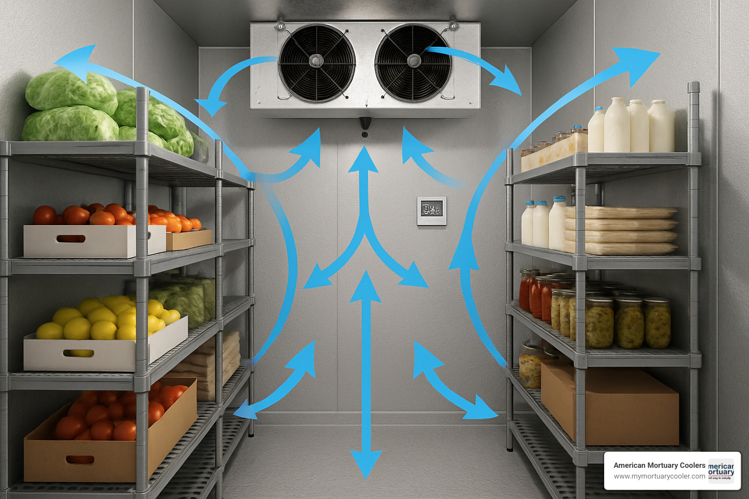 Properly organized walk-in cooler with optimal airflow patterns - walk in cooler maintenance