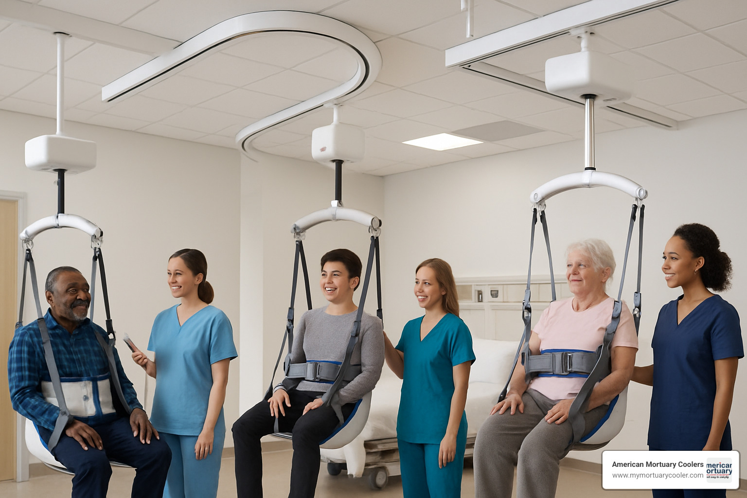 Different types of ceiling mounted body lift configurations - ceiling mounted body lift