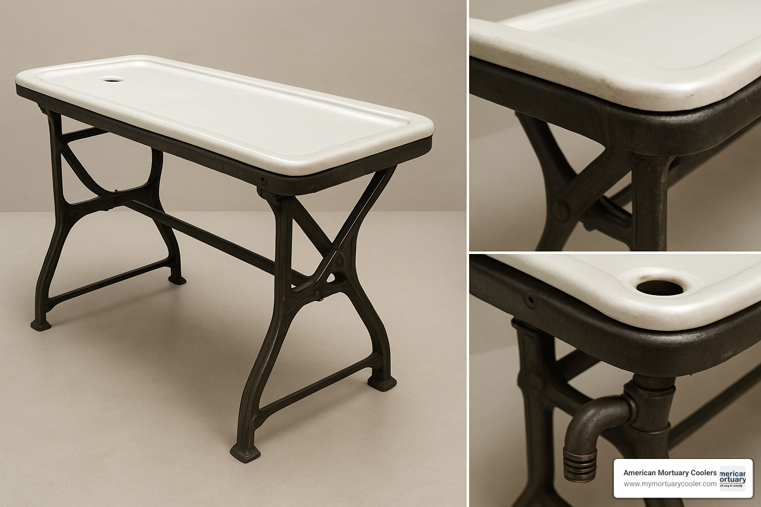 vintage embalming table components and materials - vintage embalming table