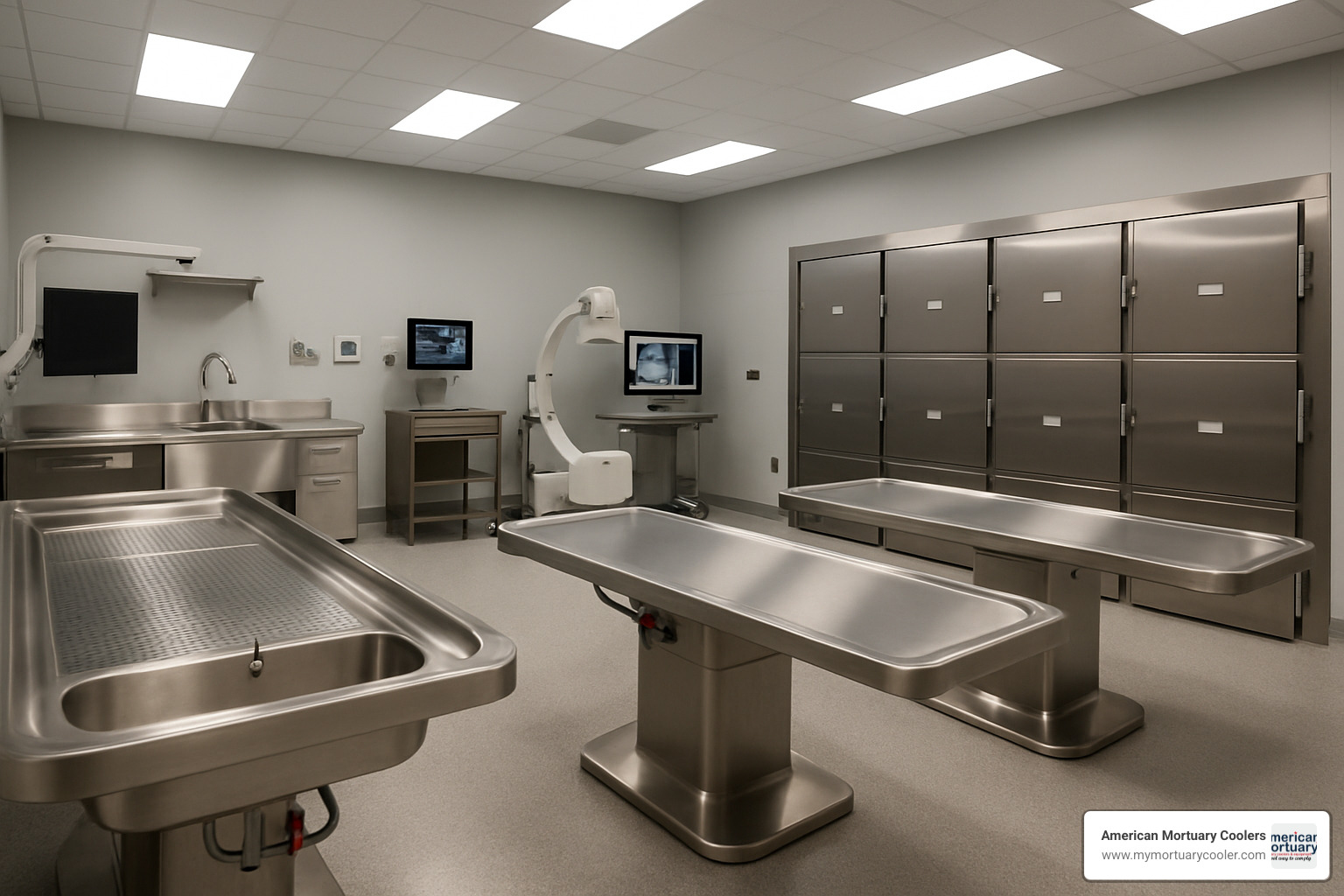 Modern morgue facility showing various equipment types - morgue equipment suppliers