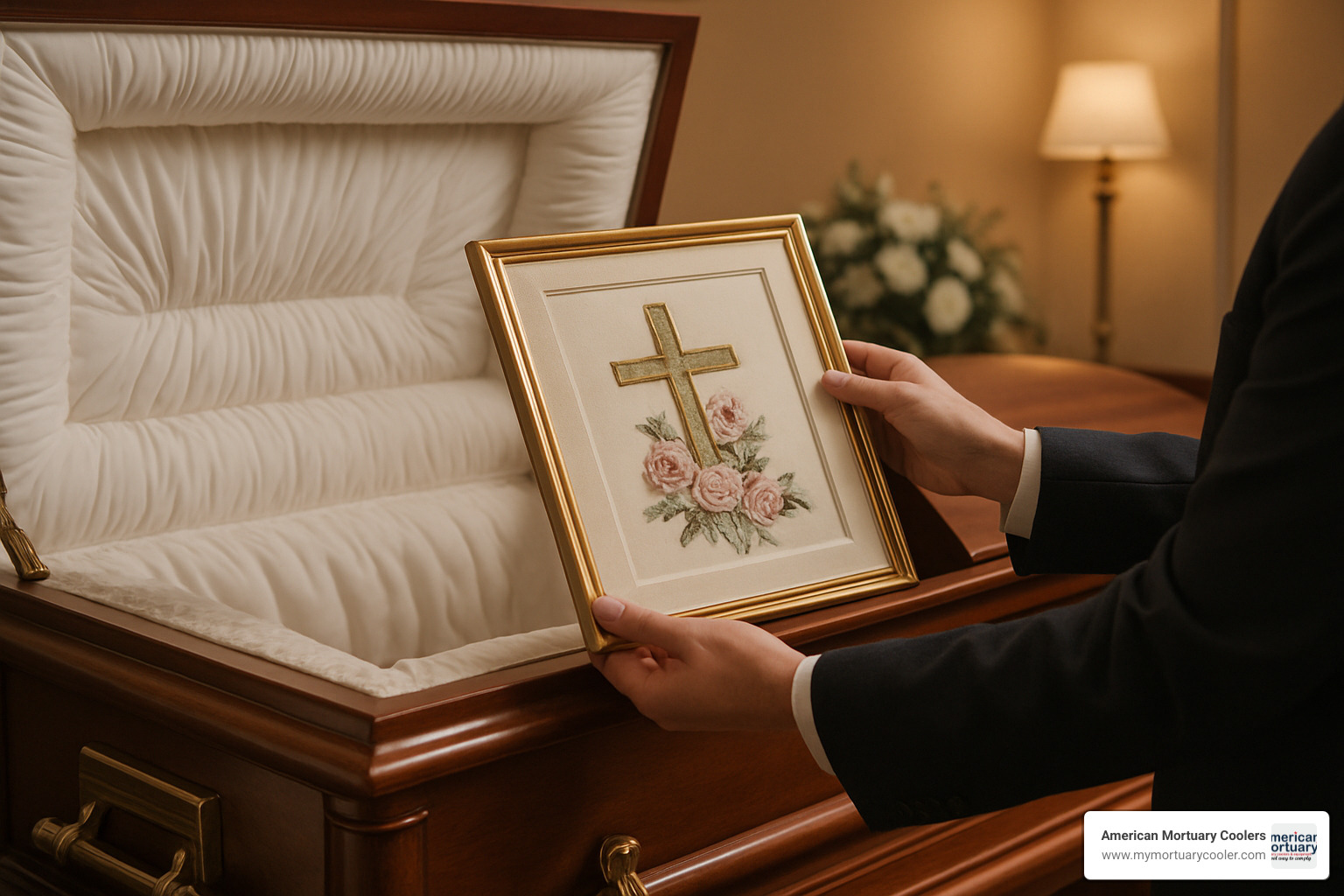 casket insert being carefully removed from casket lid for framing as keepsake - casket inserts