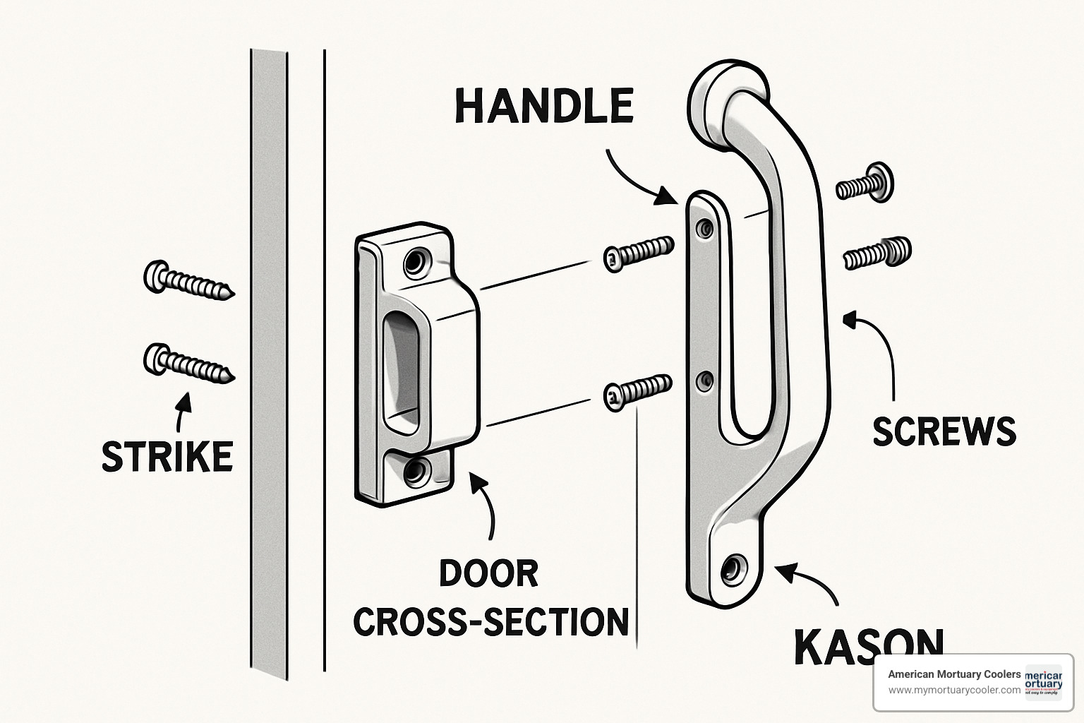 Step-by-step installation diagram for Kason door handle - Kason door handle