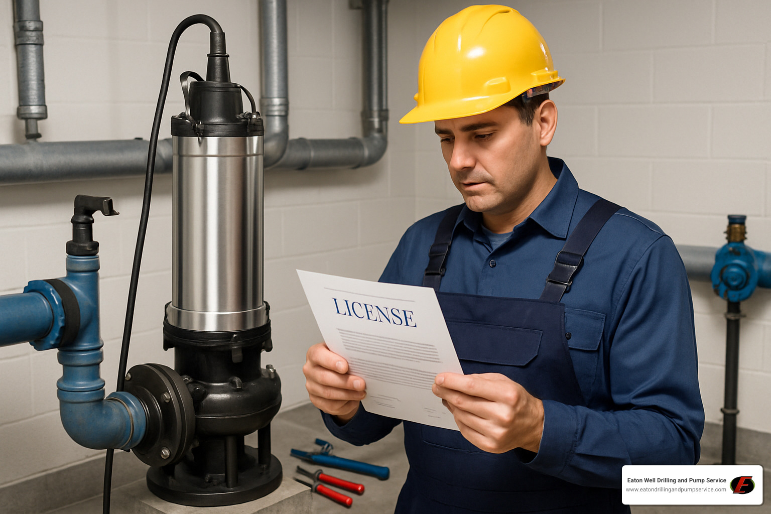professional pump installer checking credentials - submersible pump installers near me