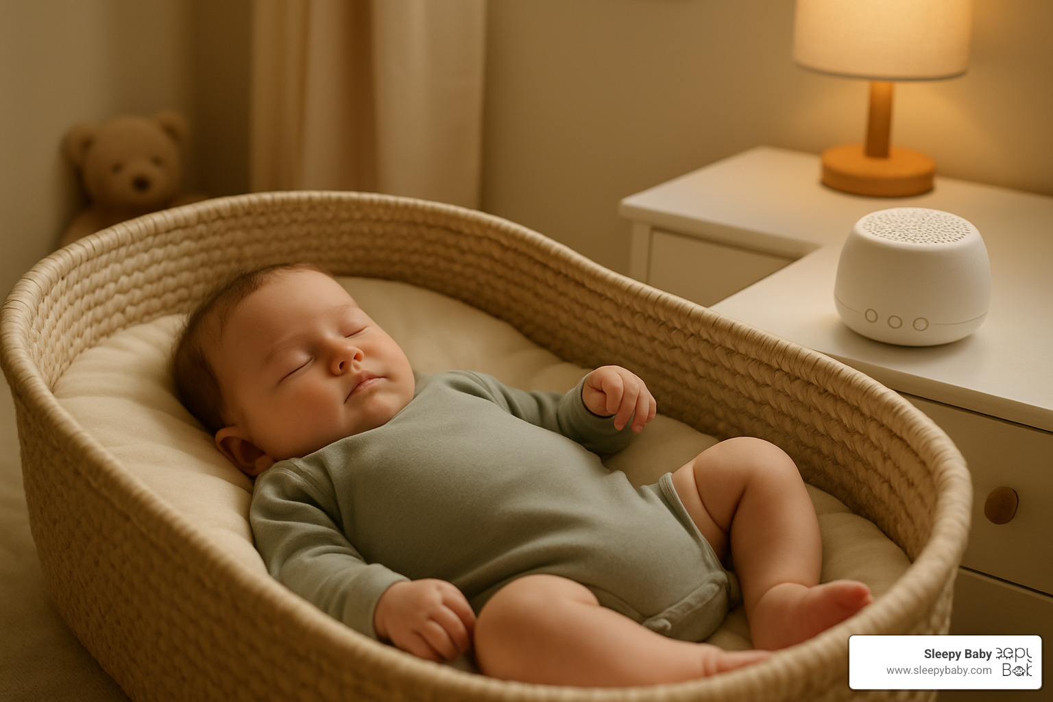 baby sleeping peacefully with white noise toy - baby white noise toy