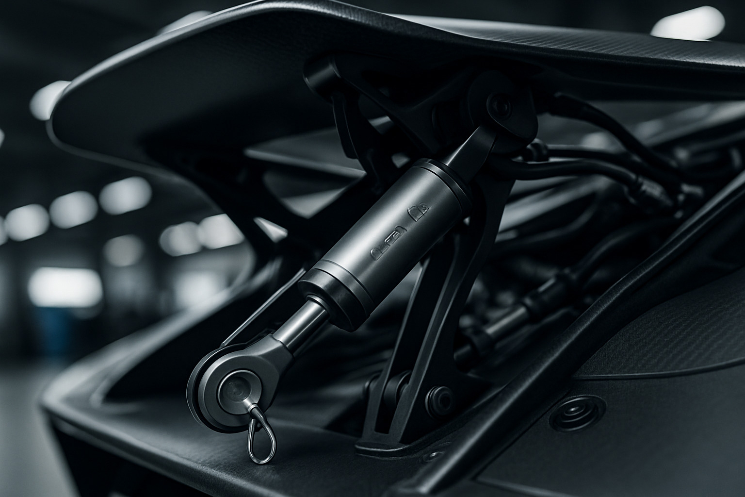 Mercedes-AMG One rear spoiler hydraulic system showing cotter pin installation location - latest sports car news