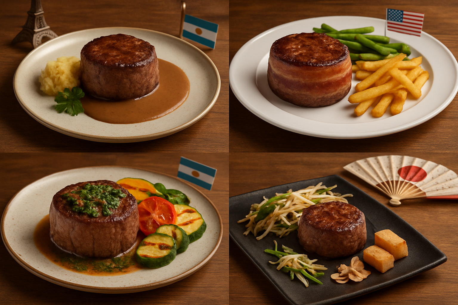 global filet presentations showing different cultural preparations - filet mignon