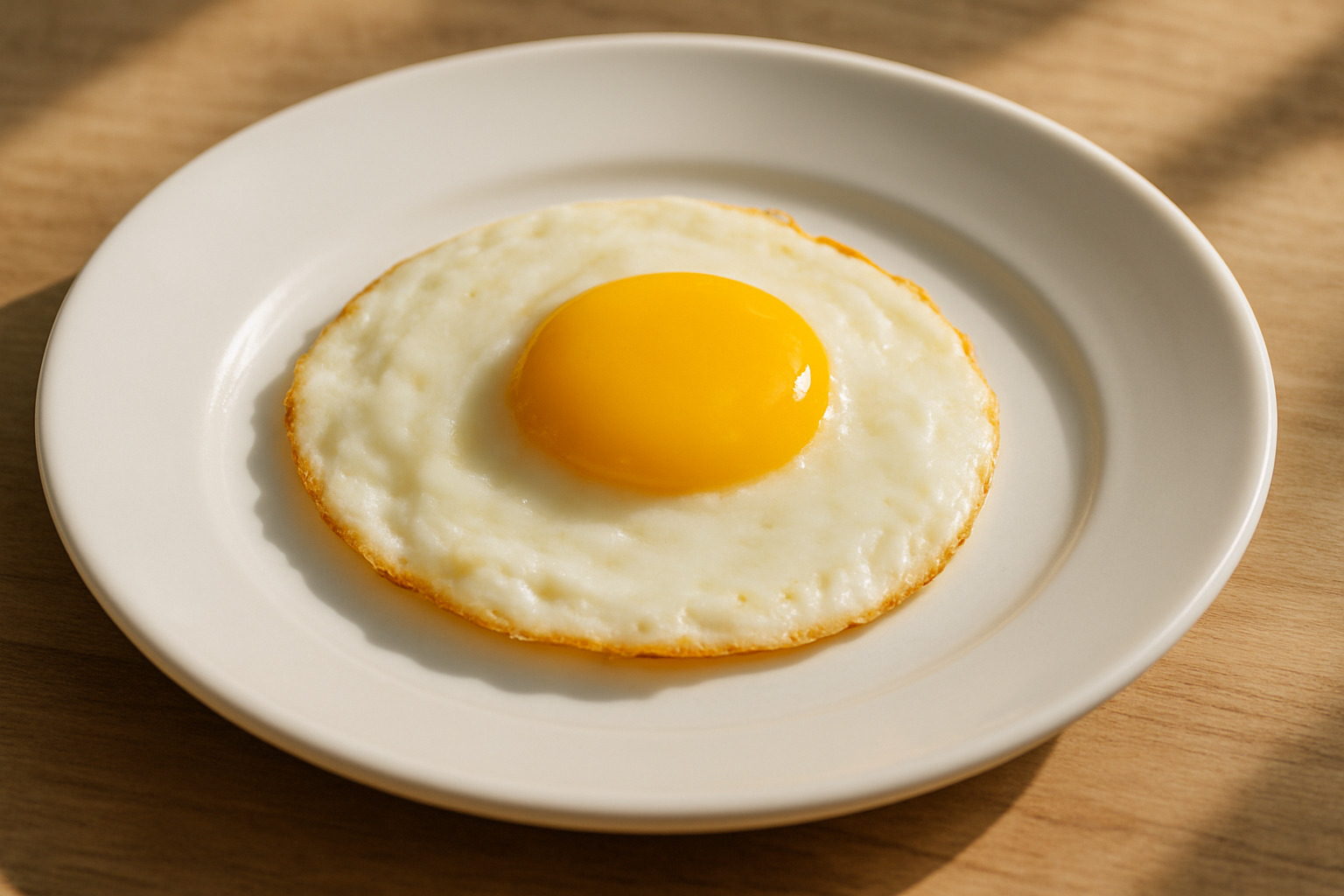Perfectly flipped over easy egg with intact yolk on a white plate - over easy eggs